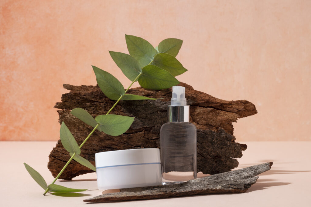 beautiful eucalyptus with beauty products